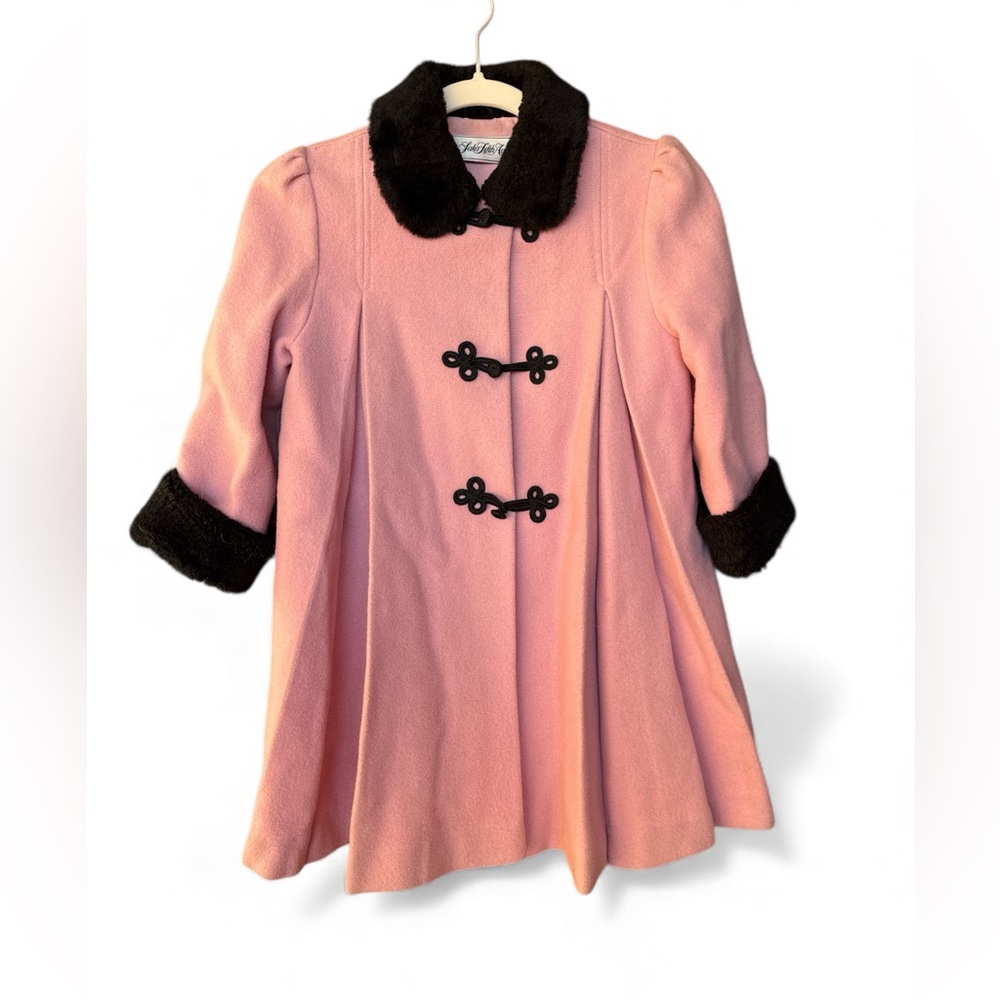 Saks Fifth Avenue Pink Cape with Black Trim Wool Jacket (Vintage)